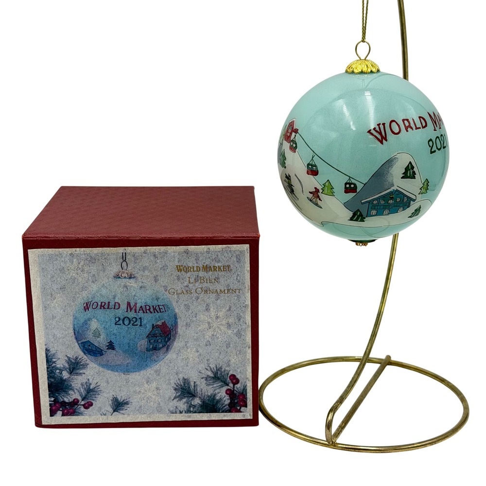 World Market 2021 Li Bien Glass Ornament Winter Ski Chalet Christmas Holiday New